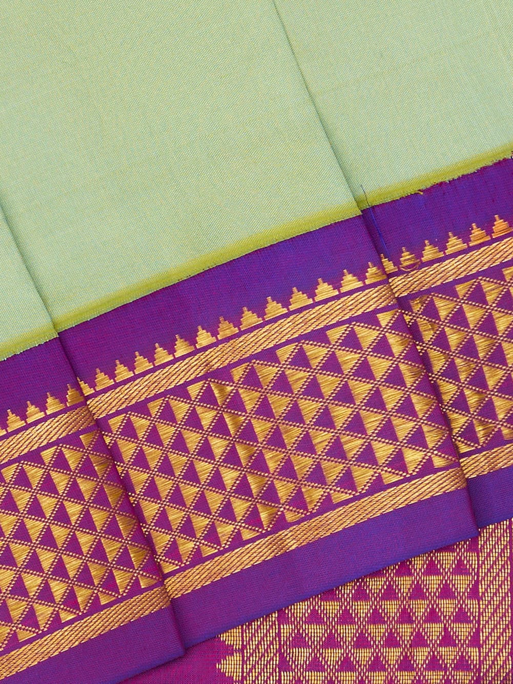 Green with Purple 9 Yards Kanchivaram Silk Saree