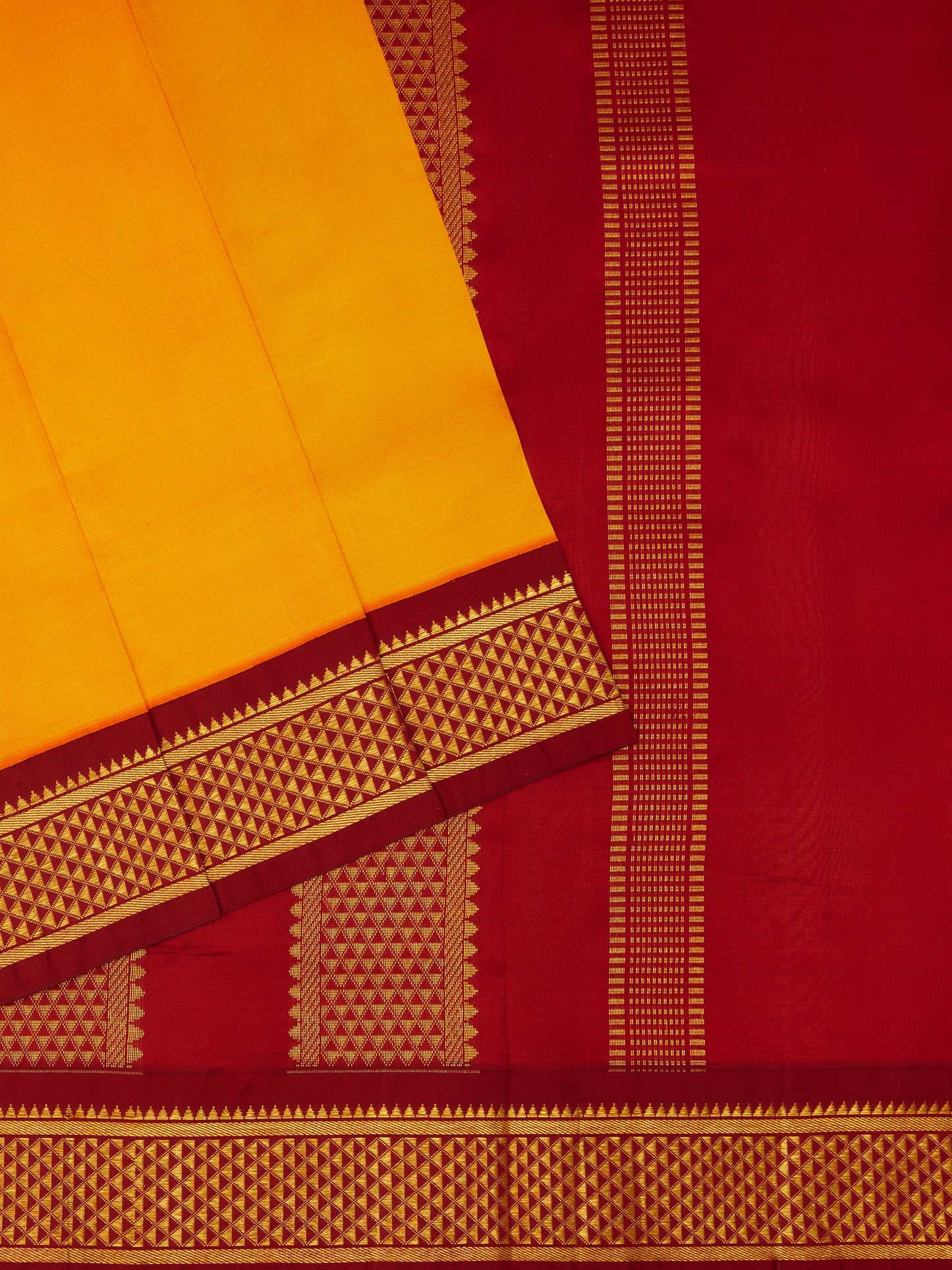 Mambalam Orange with Maroon 9 Yards Kanchivaram Silk Saree