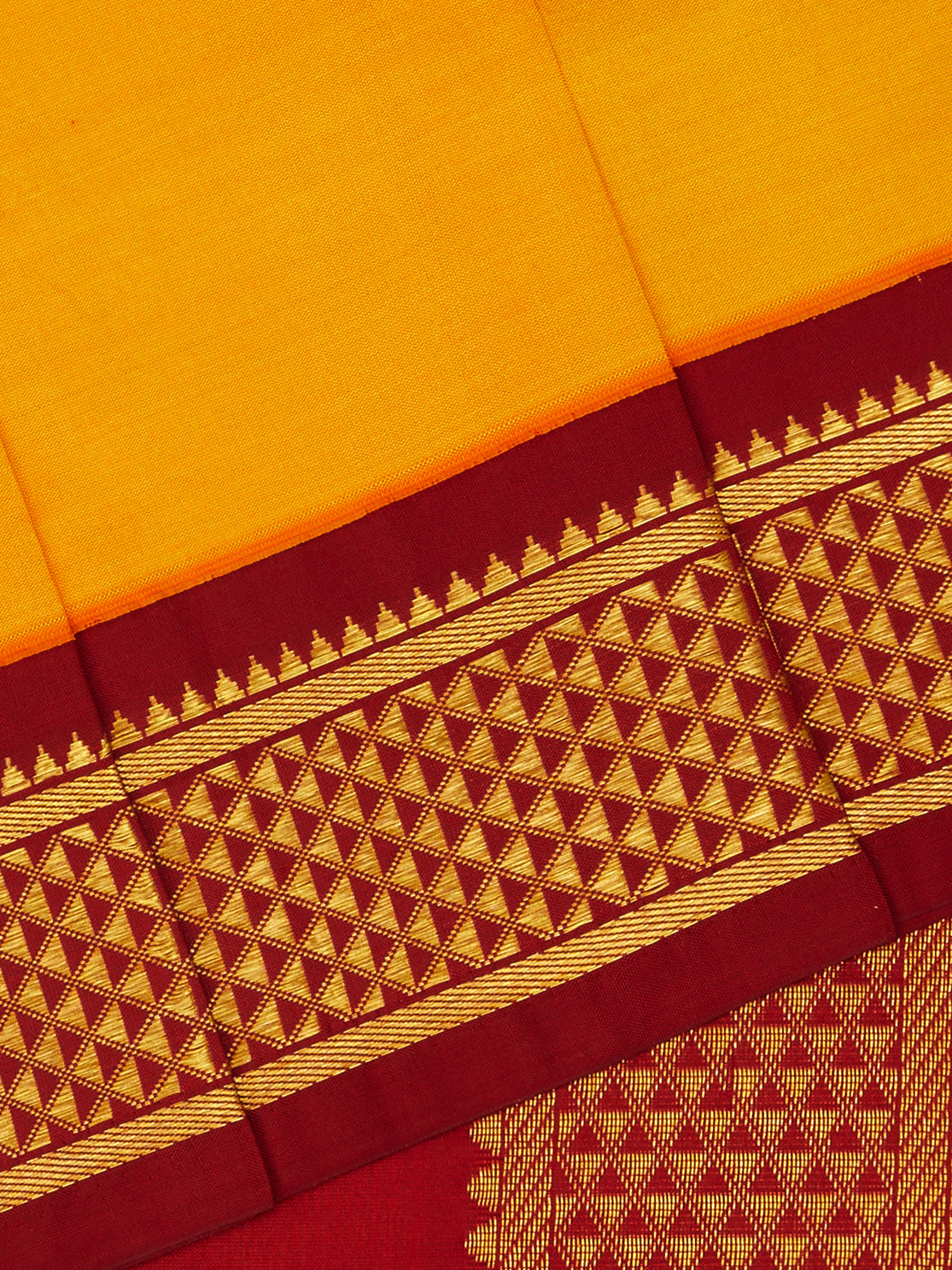 Mambalam Orange with Maroon 9 Yards Kanchivaram Silk Saree