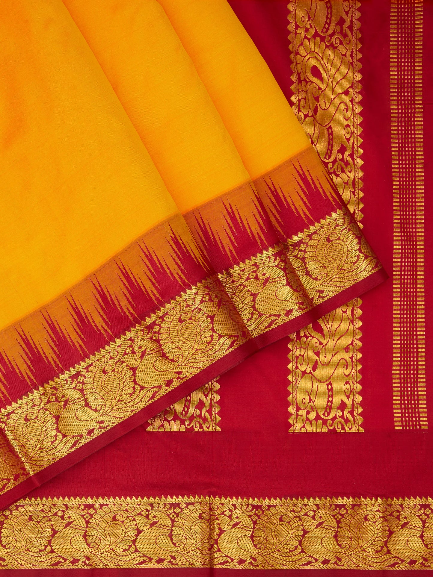 Mambalam Orange with Maroon 9 Yards Kanchivaram Silk Saree