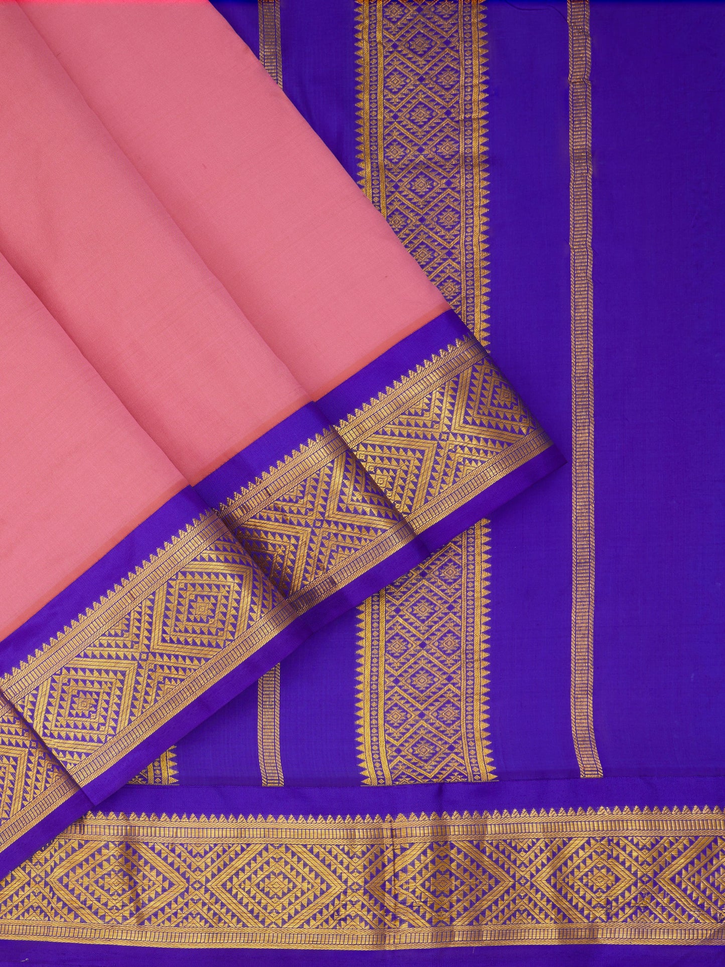 Pink with Violet 9 Yards Kanchivaram Silk Saree