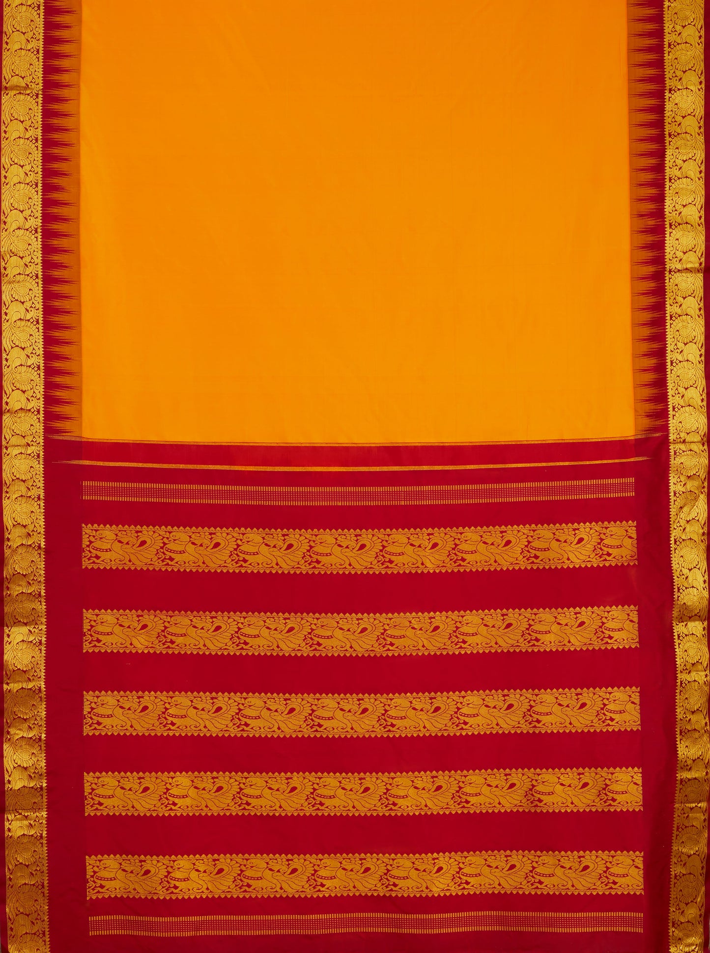 Mambalam Orange with Maroon 9 Yards Kanchivaram Silk Saree