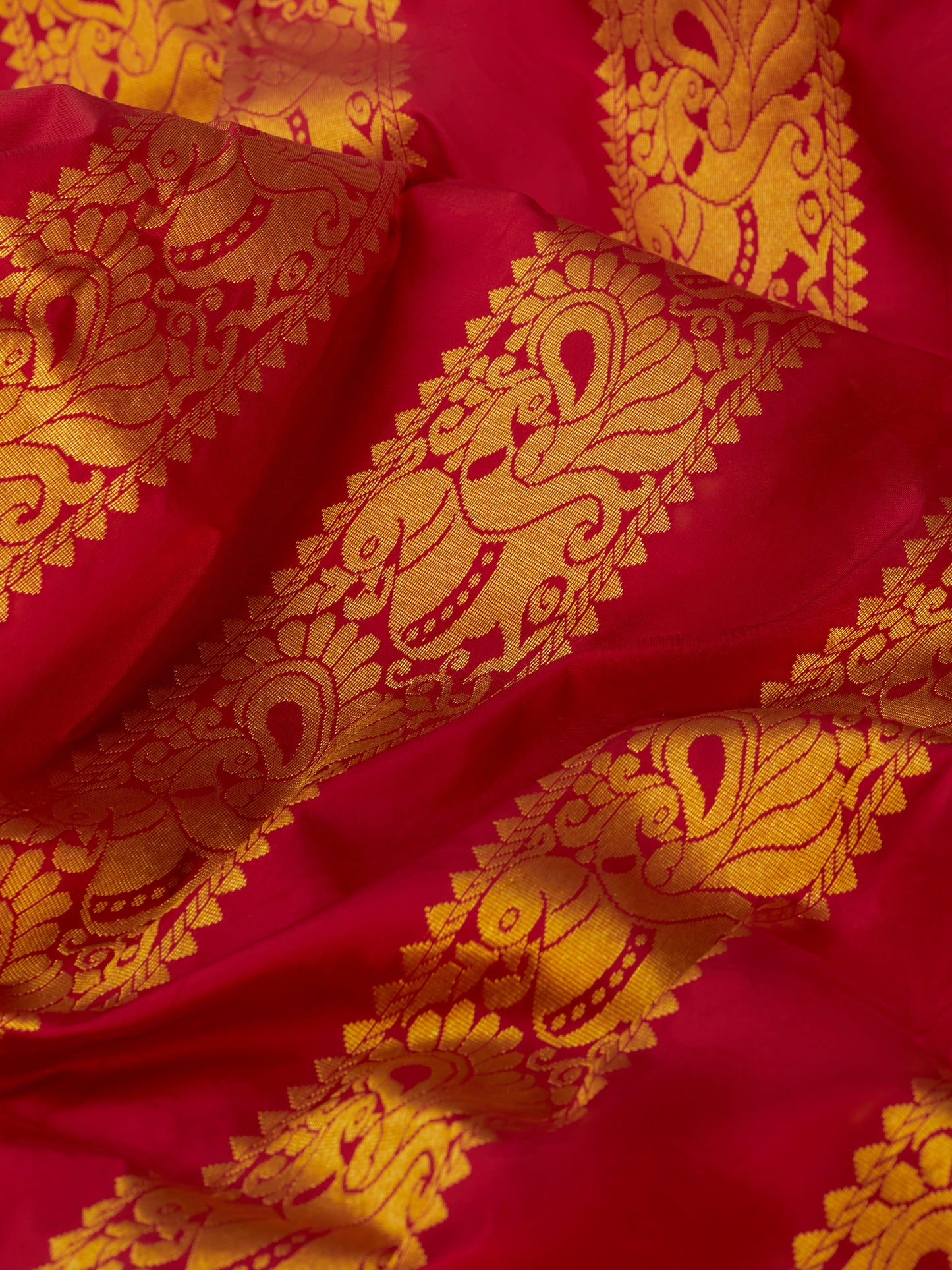 Mambalam Orange with Maroon 9 Yards Kanchivaram Silk Saree