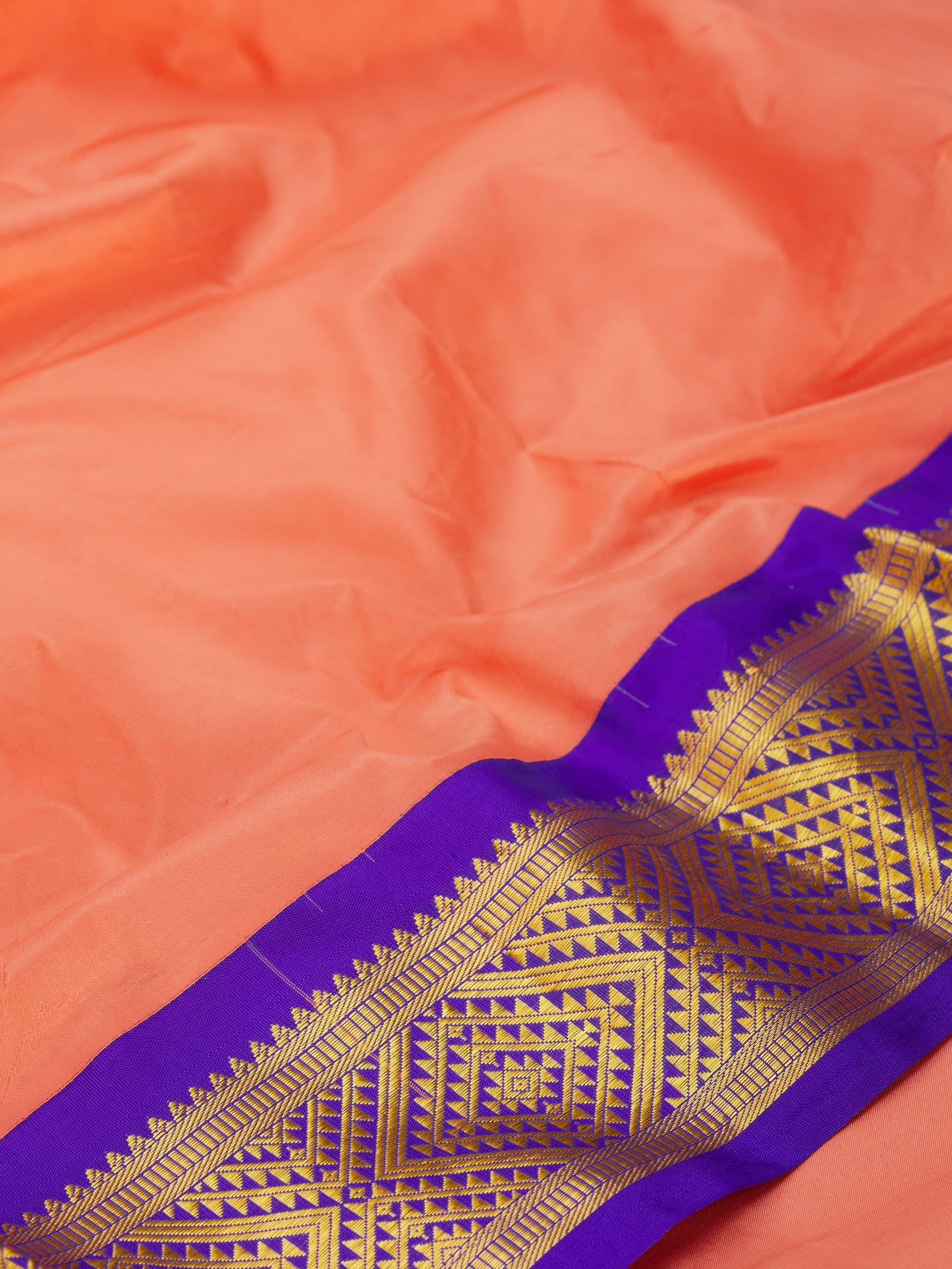 Peach with Violet 9 Yards Kanchivaram Silk Saree